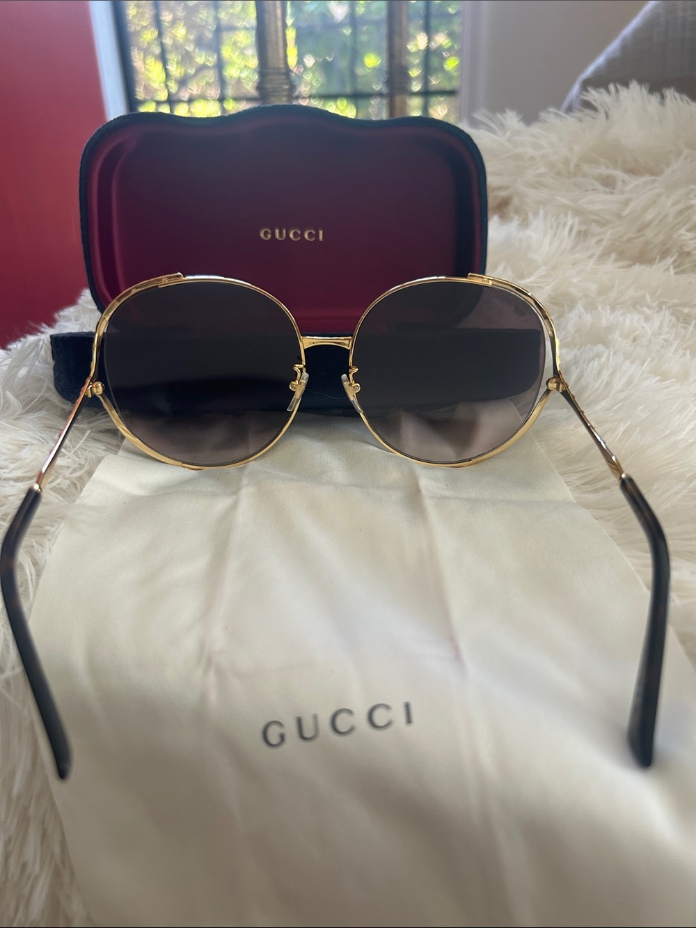 GUCCI Round GG0595S Gold Gradient Brown Sunglasses $595 Retail - Picture 14 of 16